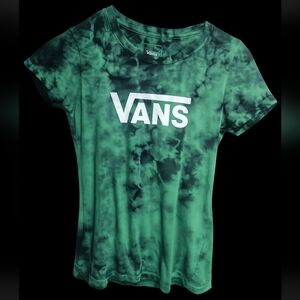 VANS Green Black Tie Dye Logo Women's Crew Neck Cotton Short Sleeve T-Shirt